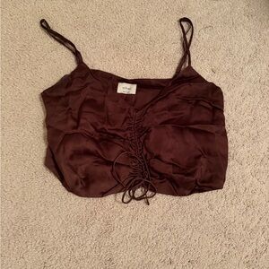 Wilfred Brown Satin Lace-Up Cami Tank